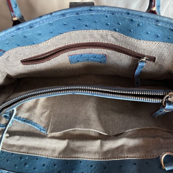 Dooney & Burke Blue Leather Ostrich Satchel Bag - Picture 5 of 7
